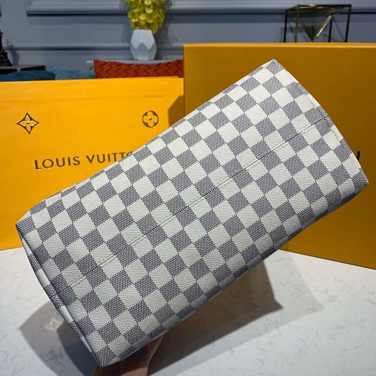 1:1 Replica Louis Vuitton LV Lena MM Damier Azur Canvas Luxury Bag For Women N44040 - 13in/33cm - Image 6