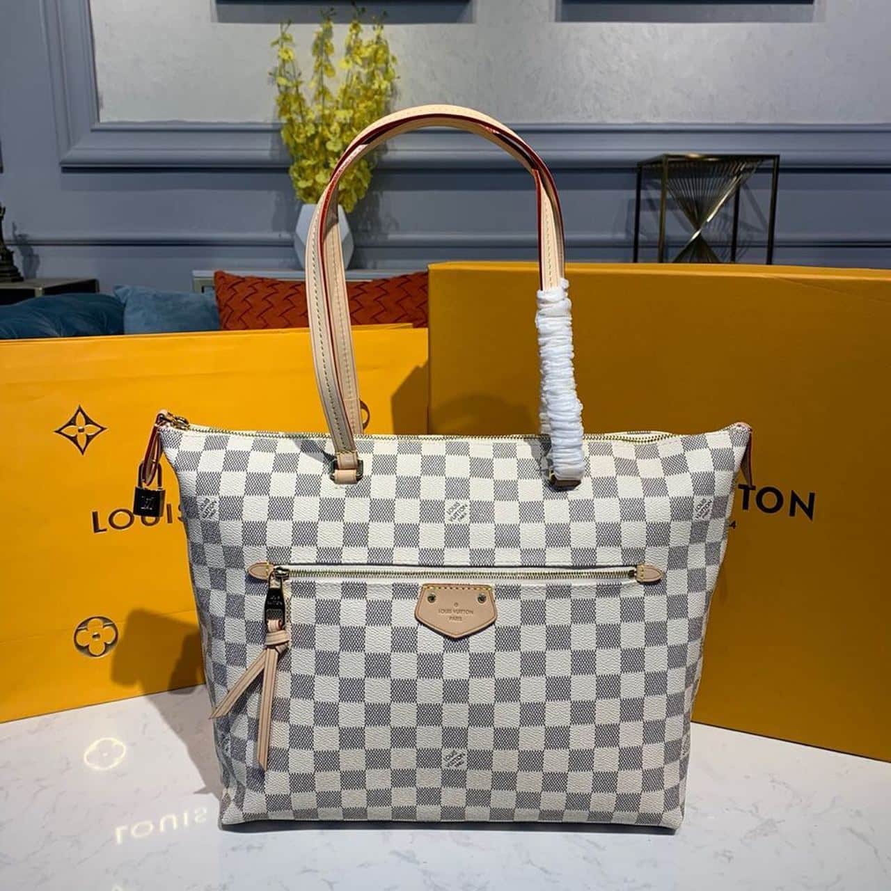 1:1 Replica Louis Vuitton LV Lena MM Damier Azur Canvas Luxury Bag For Women N44040 - 13in/33cm - Image 2