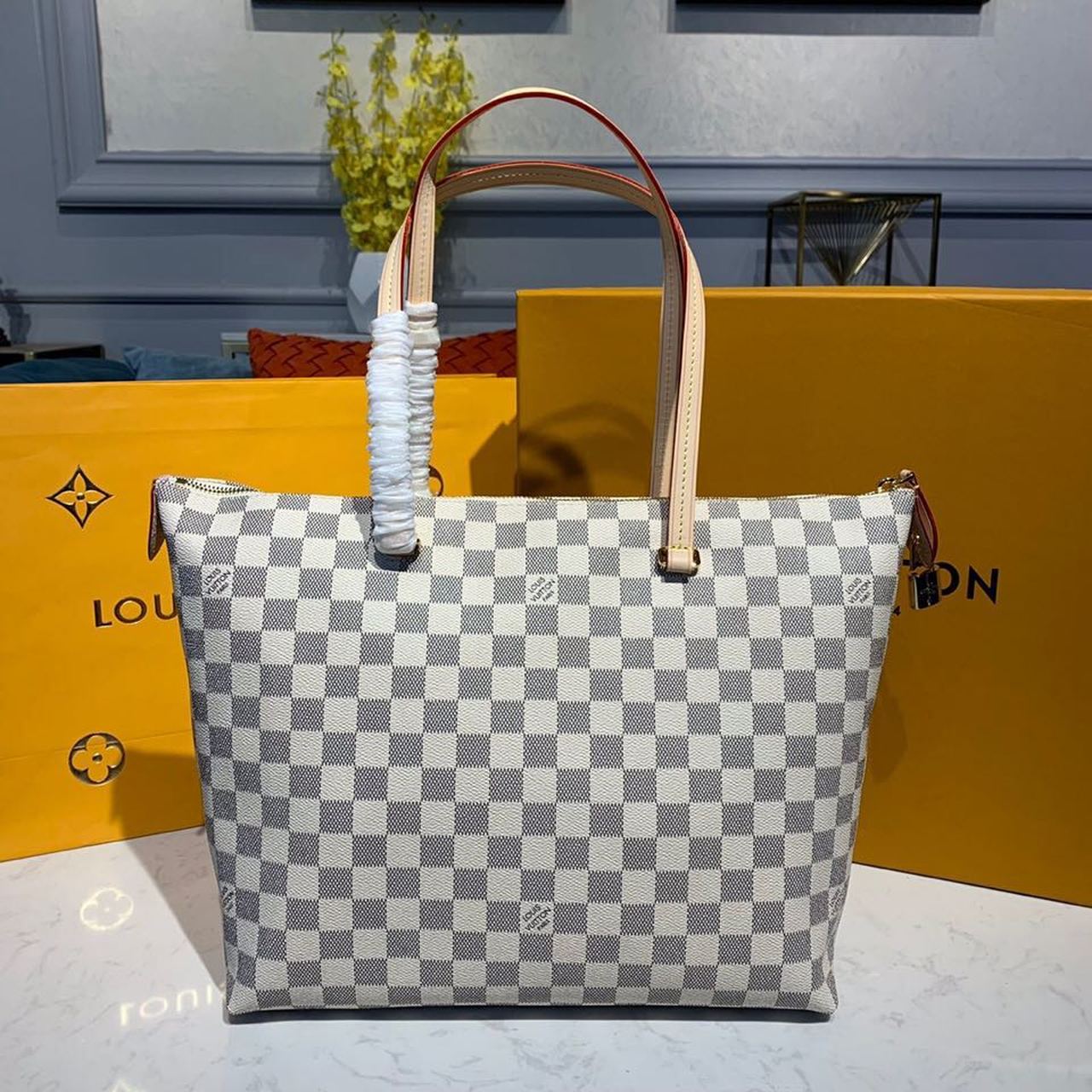 1:1 Replica Louis Vuitton LV Lena MM Damier Azur Canvas Luxury Bag For Women N44040 - 13in/33cm - Image 4
