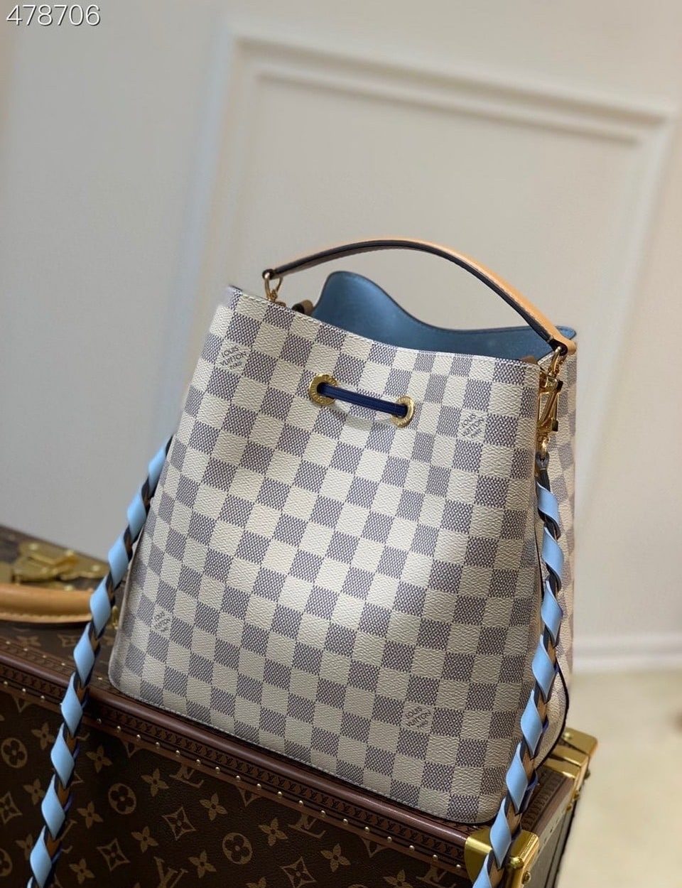 1:1 Replica Louis Vuitton LV NeoNoe MM Damier Azur Canvas Luxury Bag For Women N50042 - 10.2in/26cm