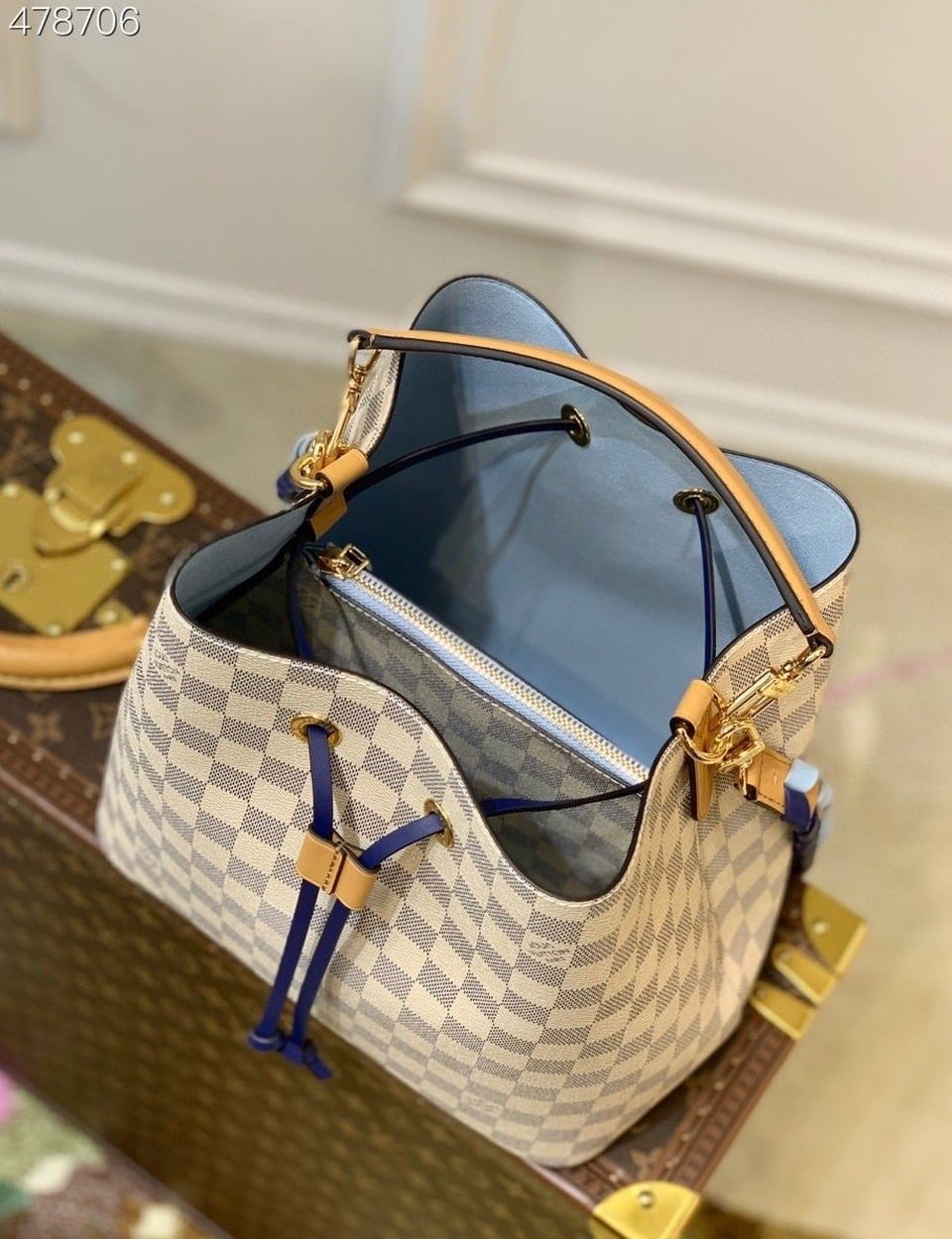 1:1 Replica Louis Vuitton LV NeoNoe MM Damier Azur Canvas Luxury Bag For Women N50042 - 10.2in/26cm