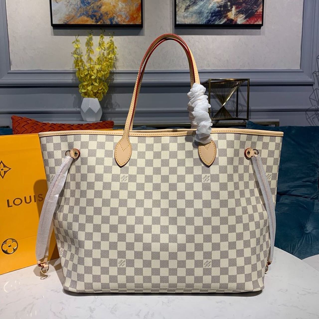 1:1 Replica Louis Vuitton LV Neverfull GM Damier Azur Canvas Luxury Bag For Women N41360 - 15.4in/39cm - Image 2
