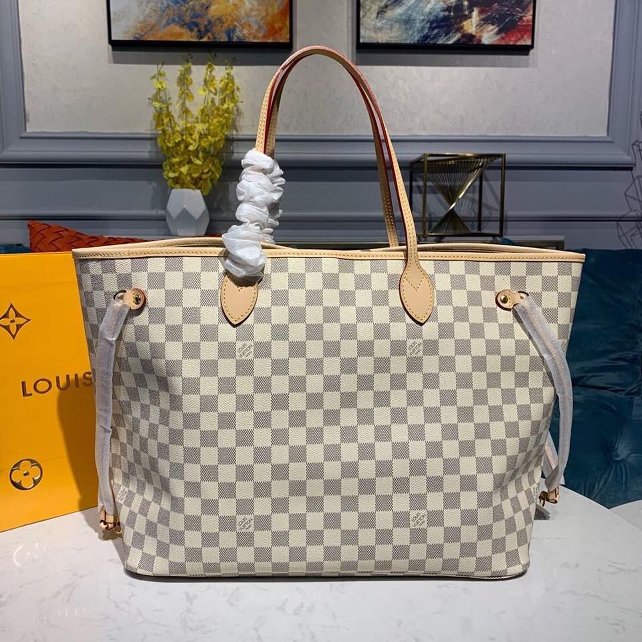 1:1 Replica Louis Vuitton LV Neverfull GM Damier Azur Canvas Luxury Bag For Women N41360 - 15.4in/39cm - Image 3