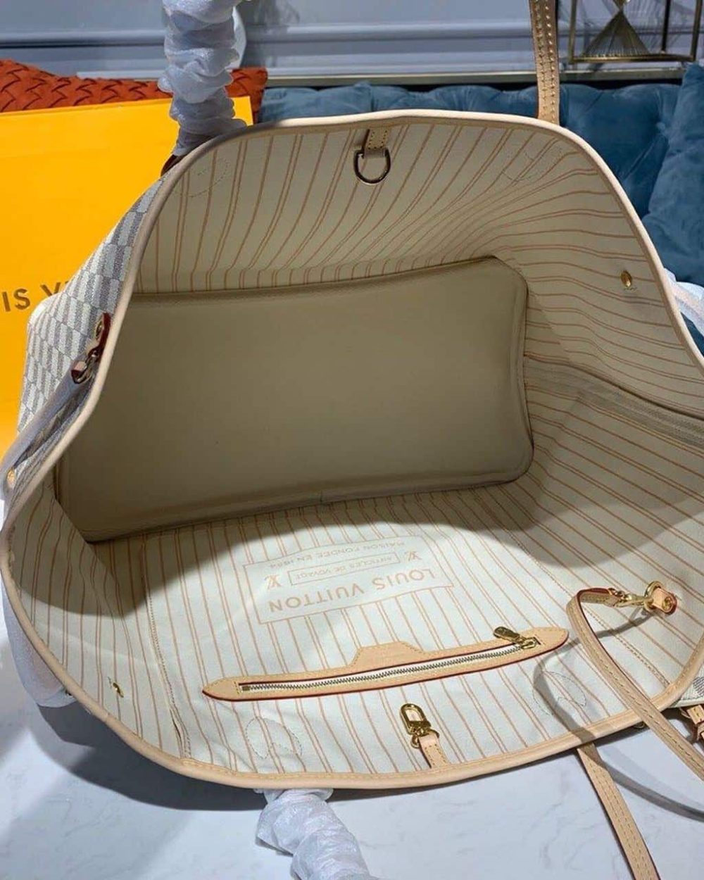 1:1 Replica Louis Vuitton LV Neverfull GM Damier Azur Canvas Luxury Bag For Women N41360 - 15.4in/39cm