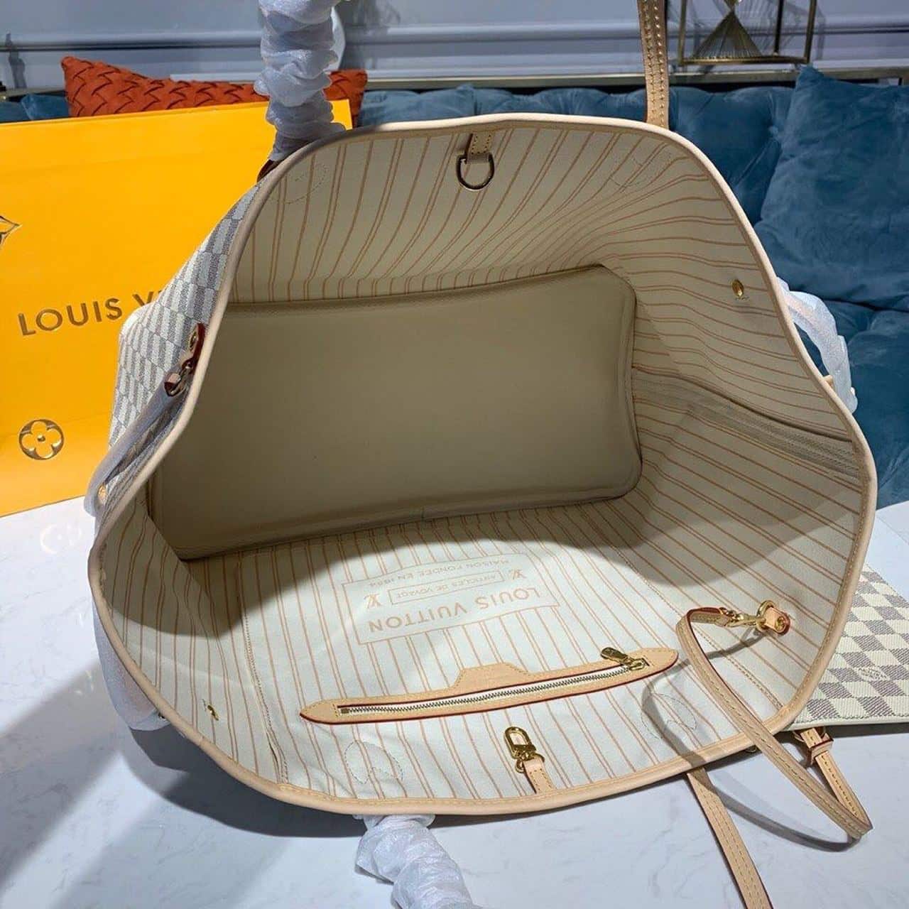 1:1 Replica Louis Vuitton LV Neverfull GM Damier Azur Canvas Luxury Bag For Women N41360 - 15.4in/39cm - Image 10