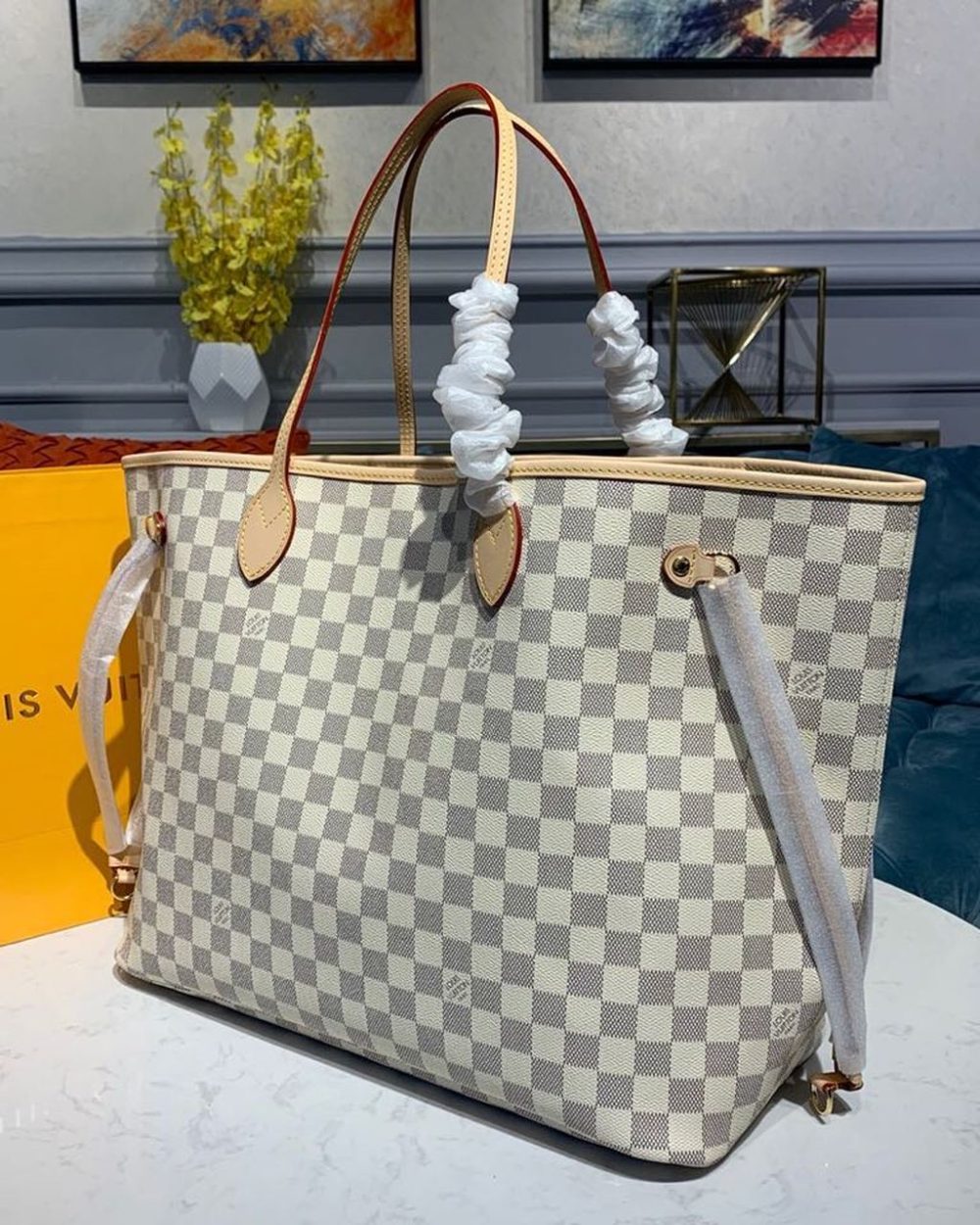 1:1 Replica Louis Vuitton LV Neverfull GM Damier Azur Canvas Luxury Bag For Women N41360 - 15.4in/39cm