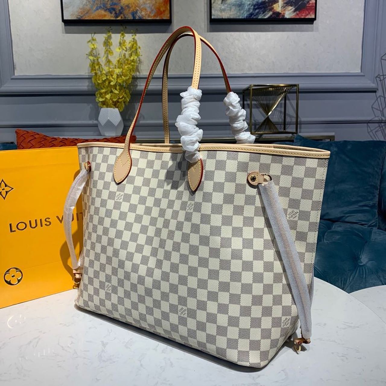 1:1 Replica Louis Vuitton LV Neverfull GM Damier Azur Canvas Luxury Bag For Women N41360 - 15.4in/39cm - Image 4