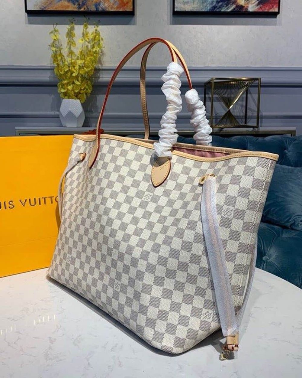 1:1 Replica Louis Vuitton LV Neverfull GM Damier Azur Canvas Luxury Bag For Women N41604 - 15.4in/39cm