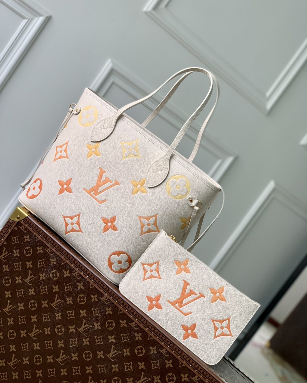 1:1 Replica Louis Vuitton LV Neverfull MM Monogram Empreinte Beige Clair Luxury Women Bag M46516 30.9cm/ 12.2in