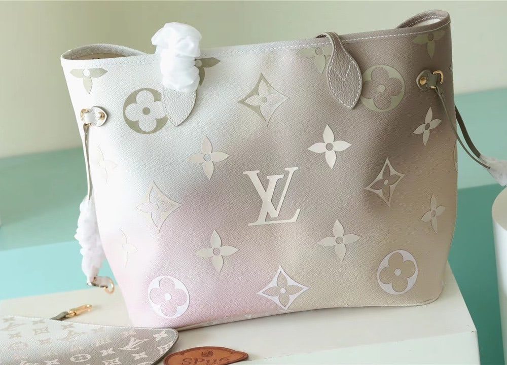 1:1 Replica Louis Vuitton LV Neverfull MM Monogram Canvas Sunset Khaki Luxury Bag For Women M59859 - 12.2in/31cm