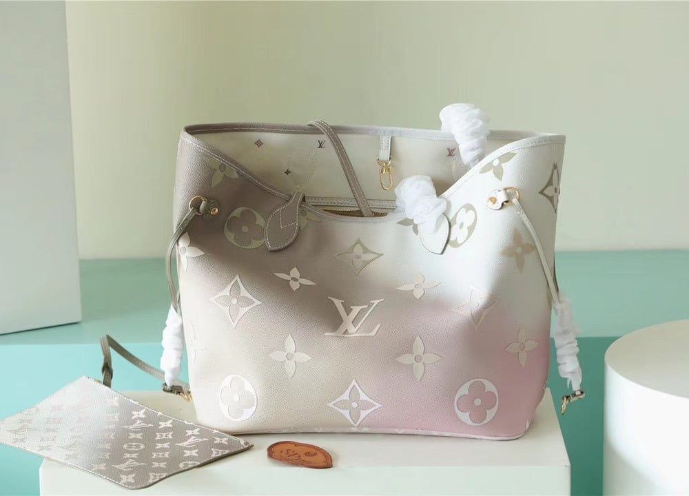 1:1 Replica Louis Vuitton LV Neverfull MM Monogram Canvas Sunset Khaki Luxury Bag For Women M59859 - 12.2in/31cm