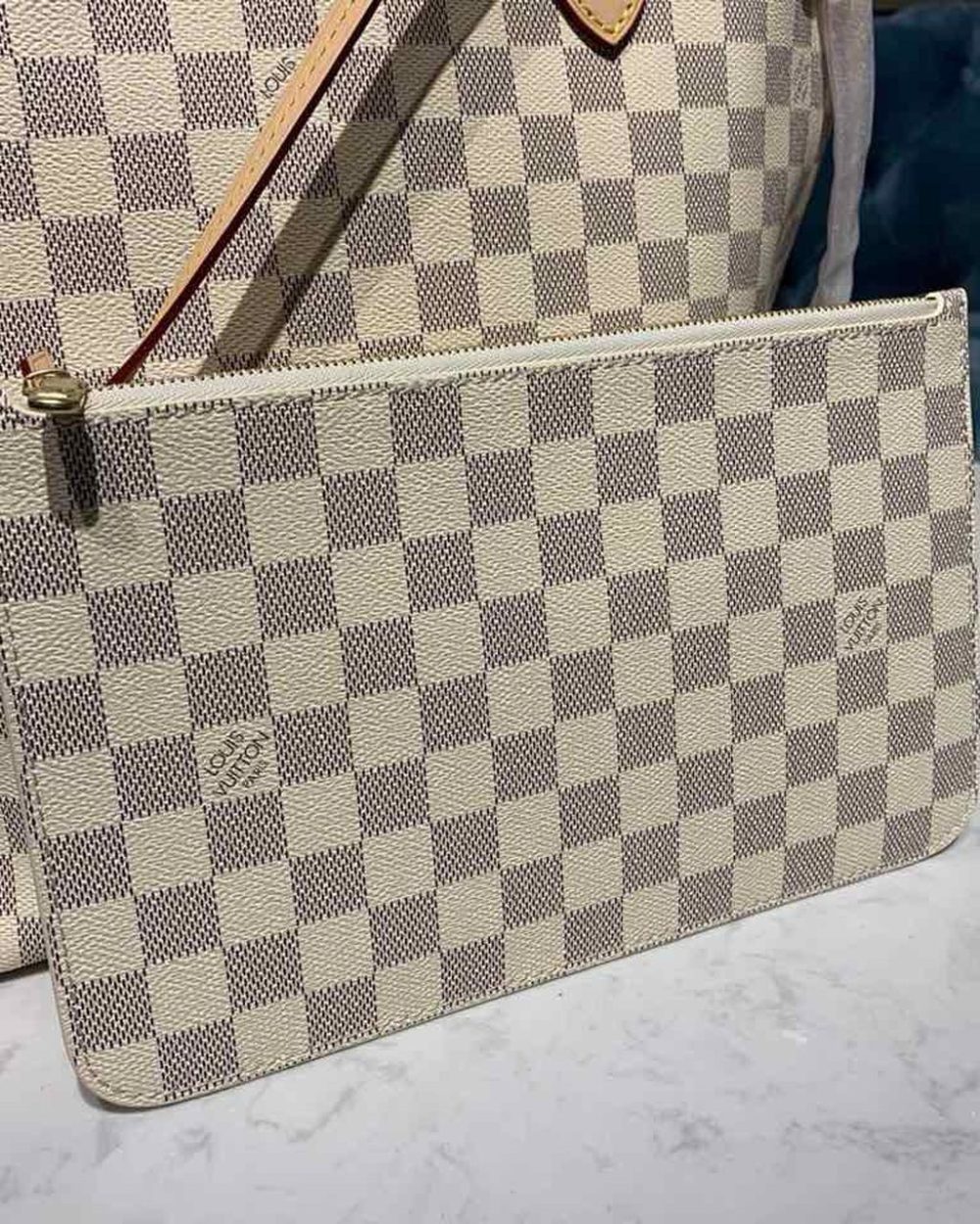 1:1 Replica Louis Vuitton LV Neverfull MM Damier Azur Canvas Luxury Bag For Women N41361 - 12.2in/31cm