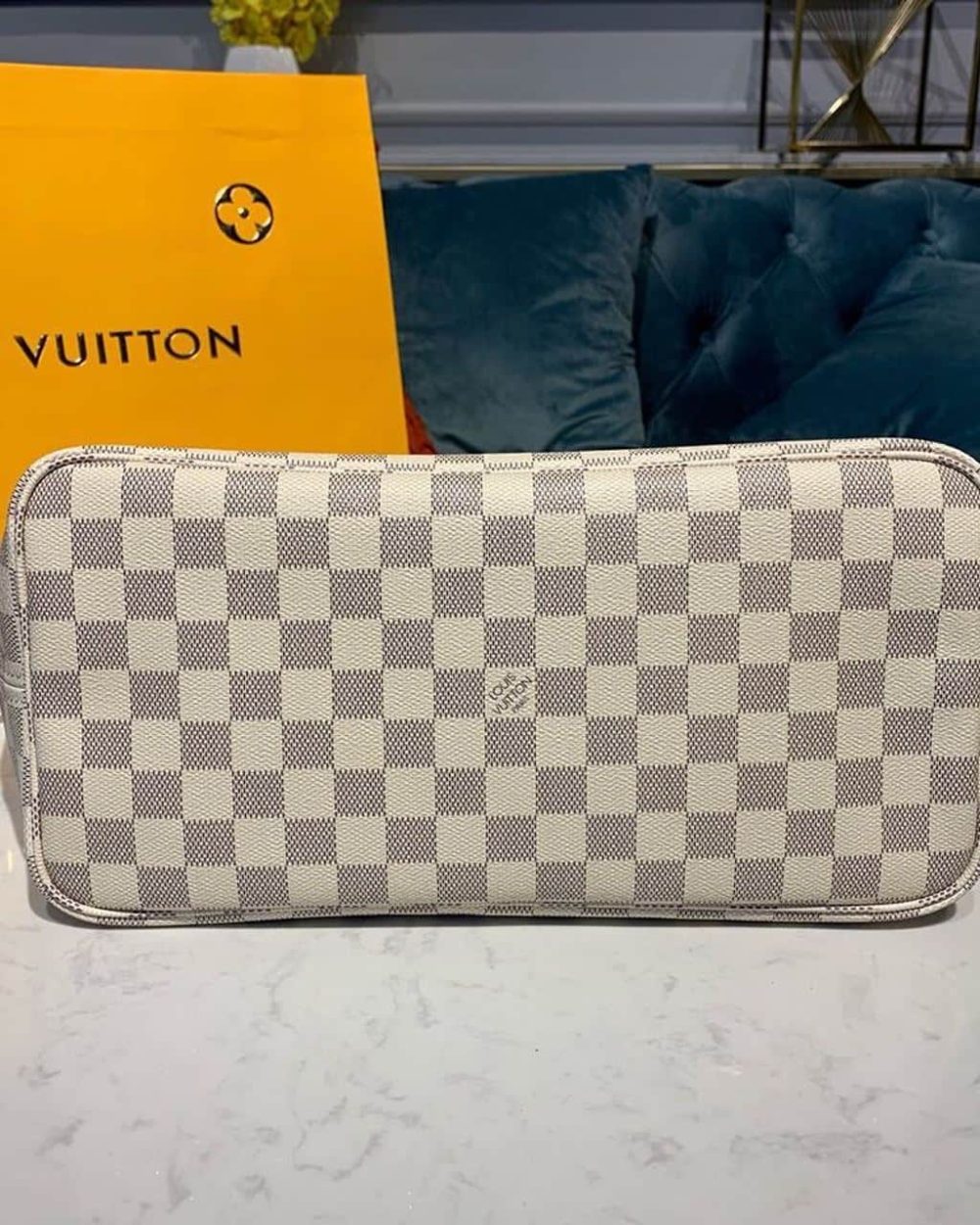 1:1 Replica Louis Vuitton LV Neverfull MM Damier Azur Canvas Luxury Bag For Women N41605 - 12.2in/31cm