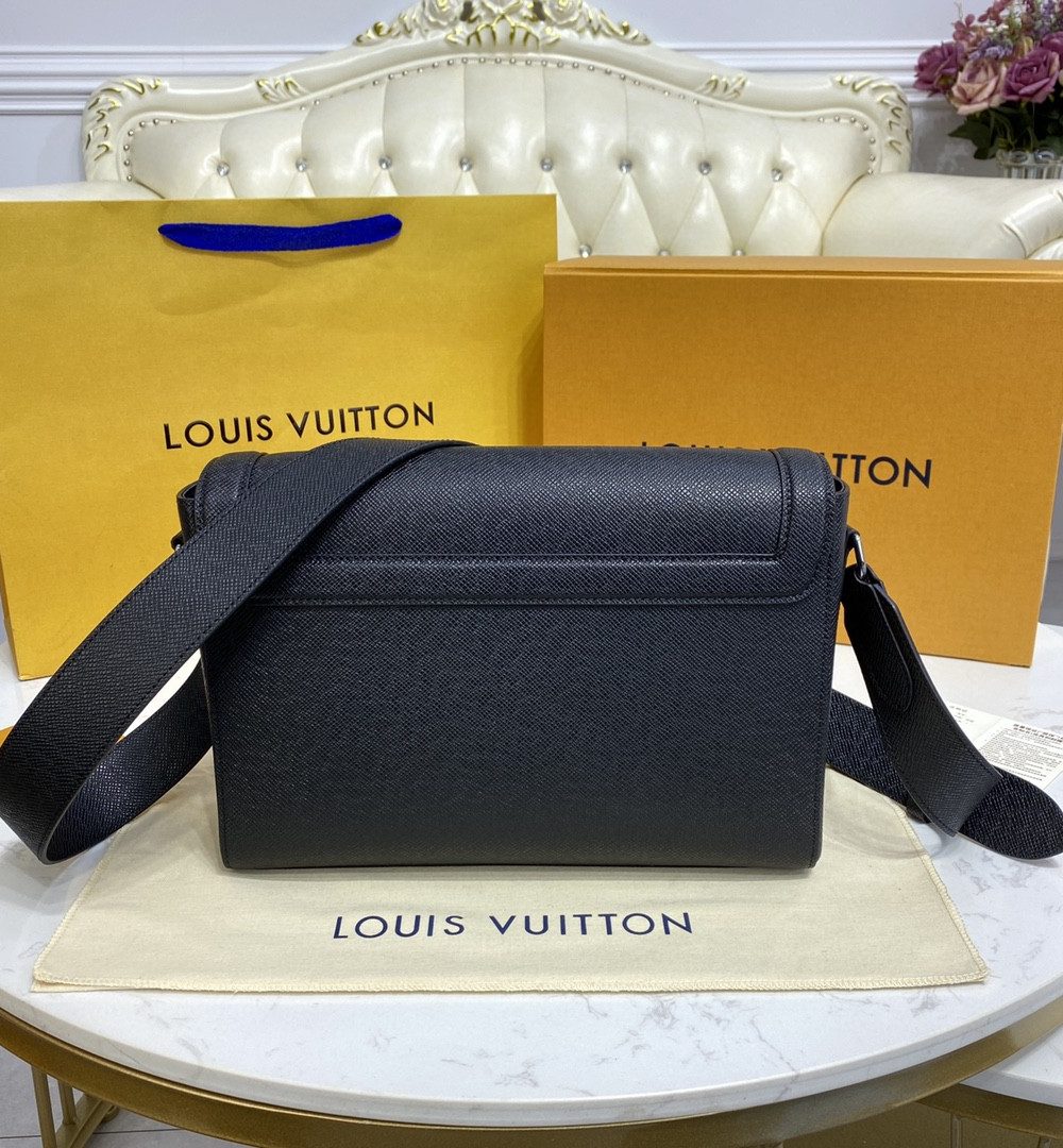 1:1 Replica Louis Vuitton LV New Flap Messenger Taiga Black Unique Bag For Men M30807 - 11.1in/28.3cm