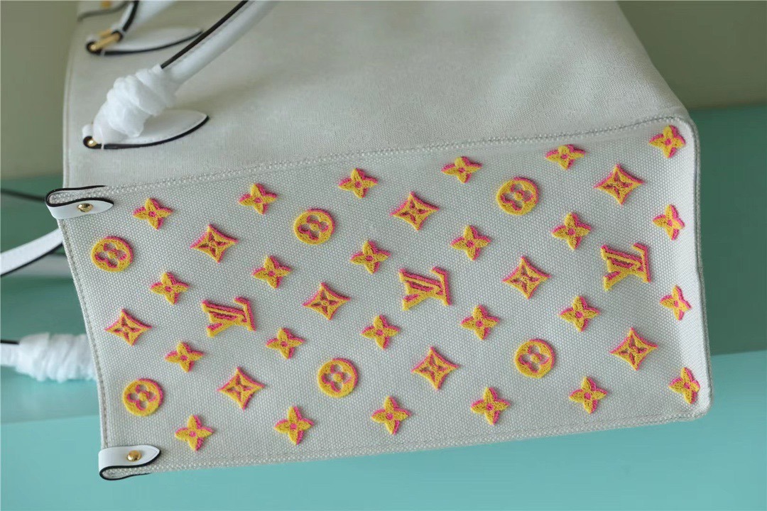 1:1 Replica Louis Vuitton LV Onthego GM Monogram Giant And Raffia White/ Yellow Luxury Bag For Women M20815 - 41cm/16.1in - Image 6