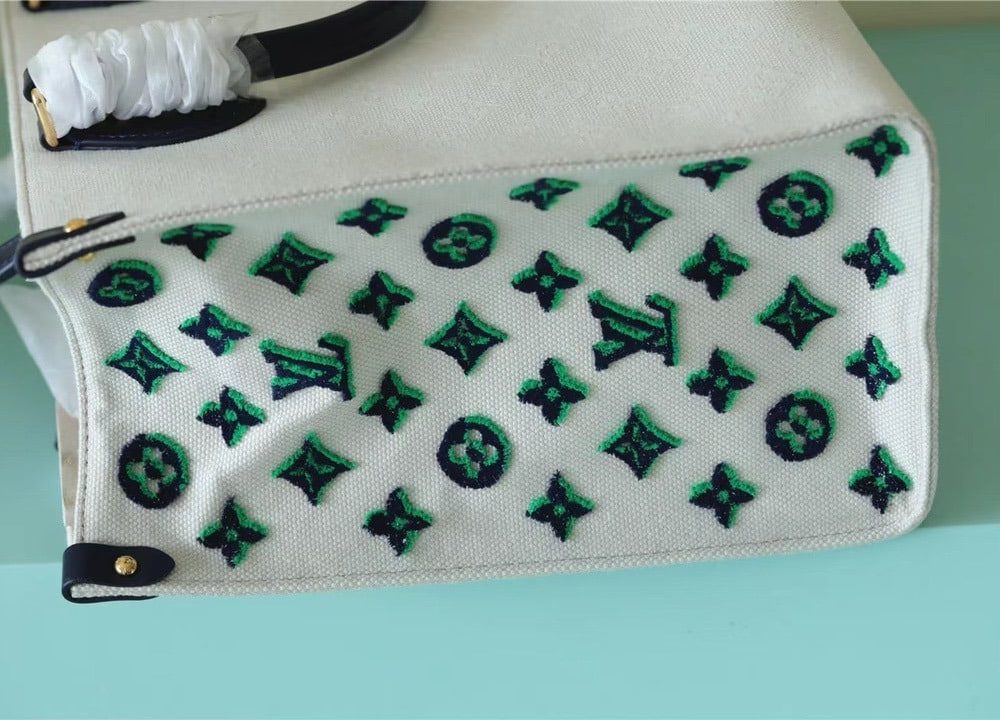 1:1 Replica Louis Vuitton LV Onthego MM Monogram Giant And Raffia White/ Black Luxury Bag For Women - 35cm/13.8in