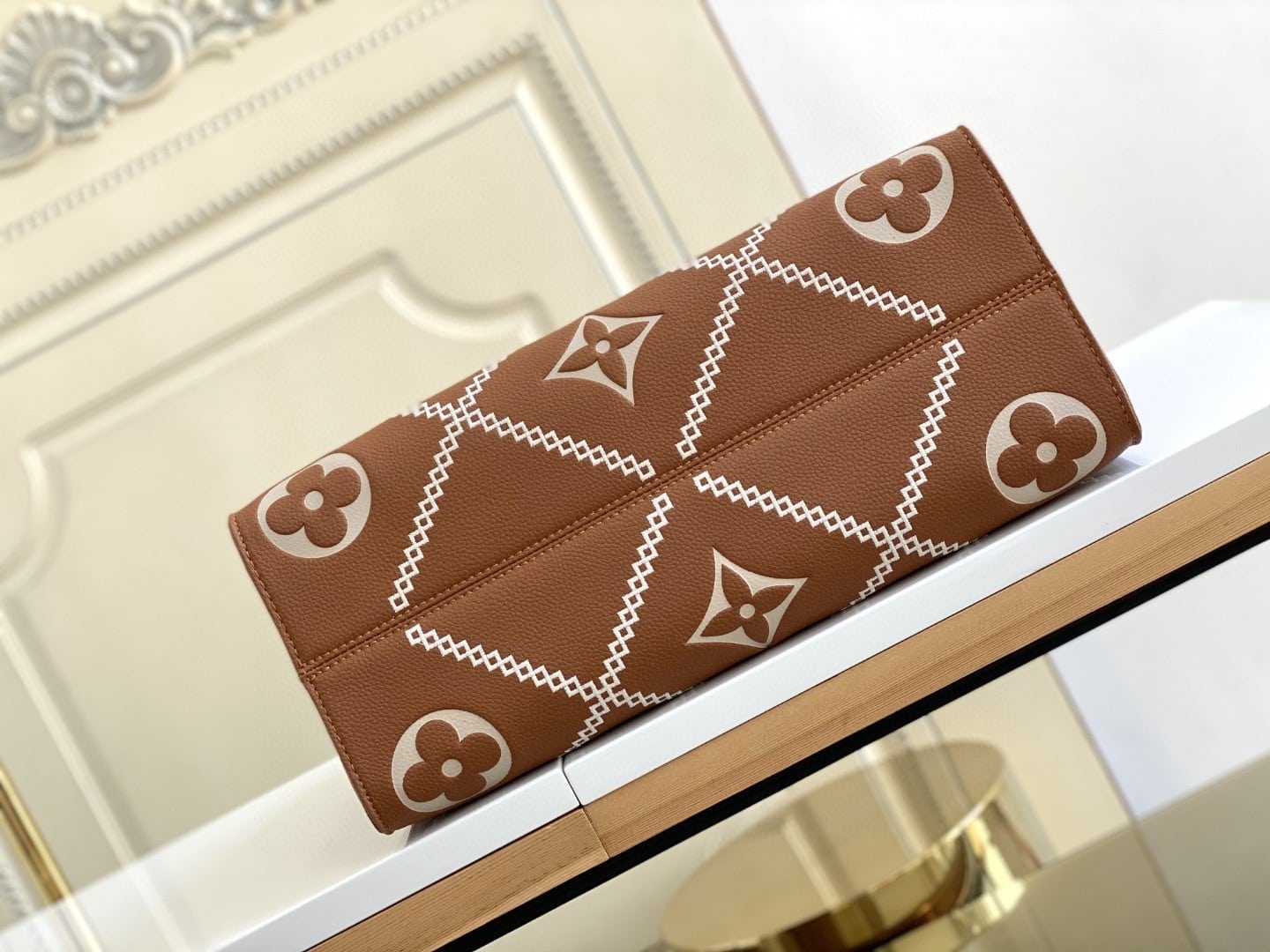 1:1 Replica Louis Vuitton LV Onthego MM Monogram Empreinte Arizona Brown Luxury Bag For Women M46015 - 13.8in/35cm - Image 8