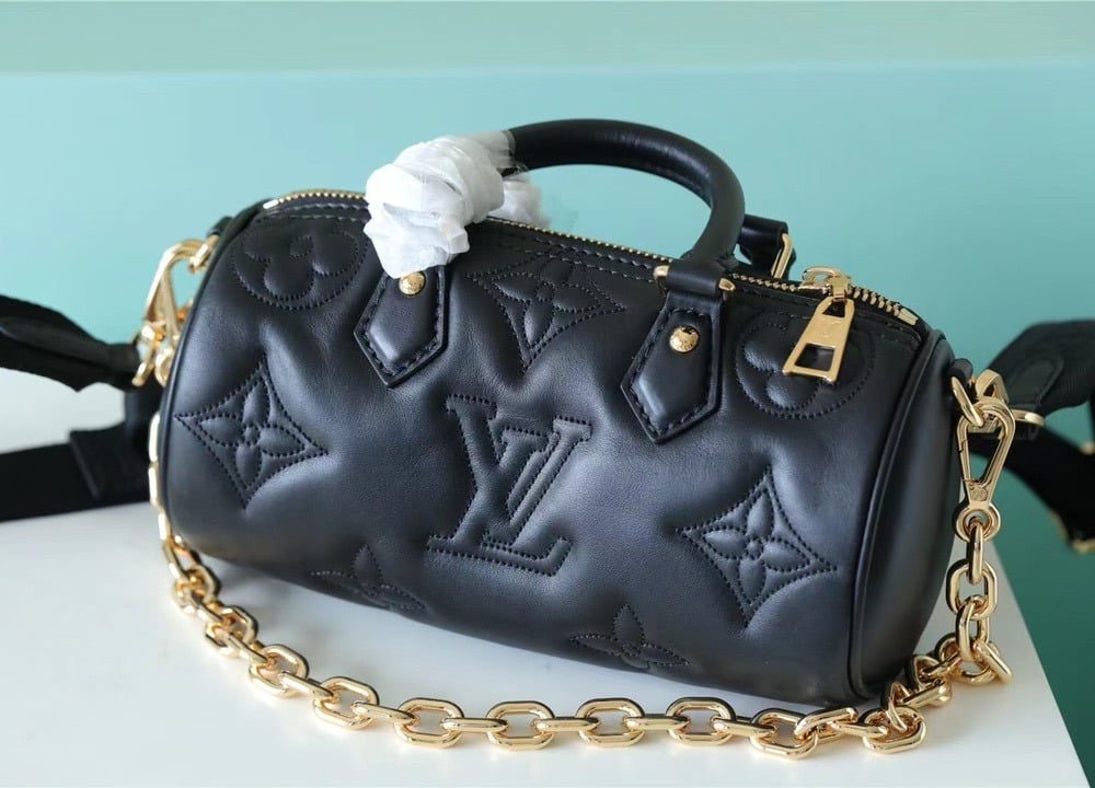 1:1 Replica Louis Vuitton LV Papillon BB Bubblegram Leather Black Luxry Bag For Women M59800 - 20cm