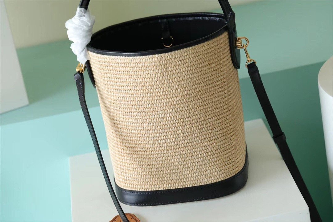 1:1 Replica Louis Vuitton LV Petit Bucket Raffia Black Luxury Bag For Women M59961 - 9.4in/24cm - Image 4