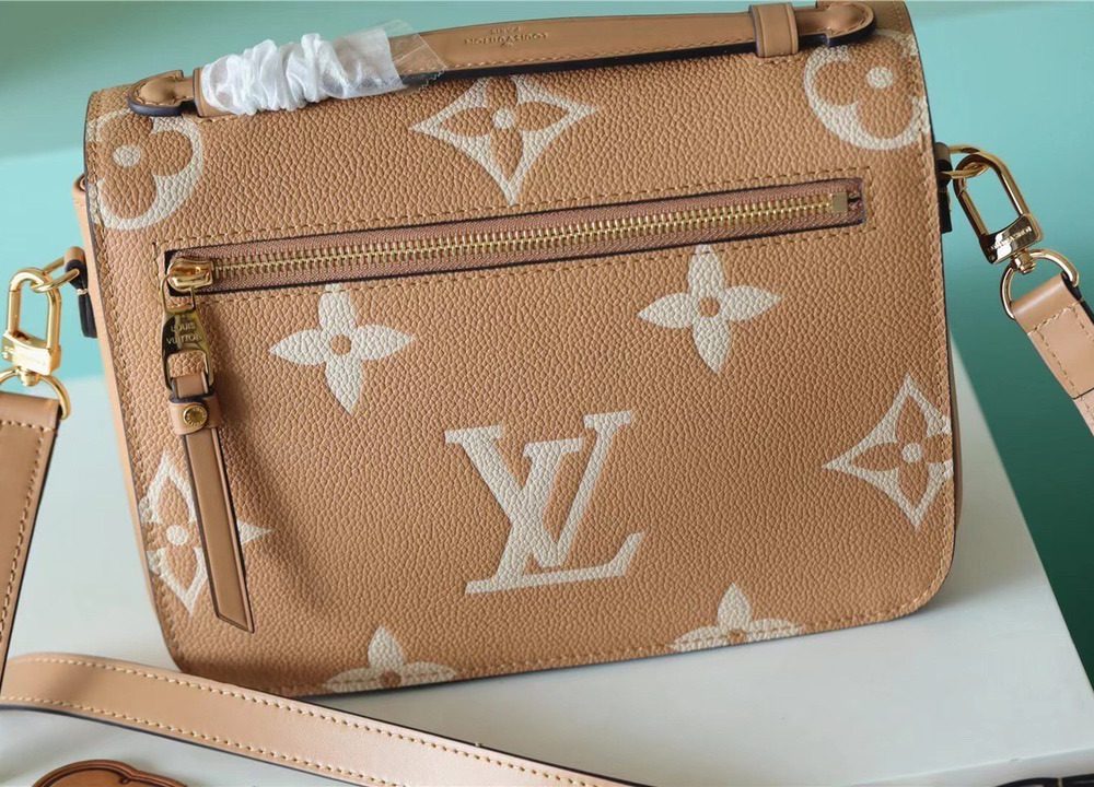 1:1 Replica Louis Vuitton LV Pochette Metis Monogram Empreinte Arizona Brown / Creme Beige Luxury Bag For Women M46018 - 9.8n/25cm