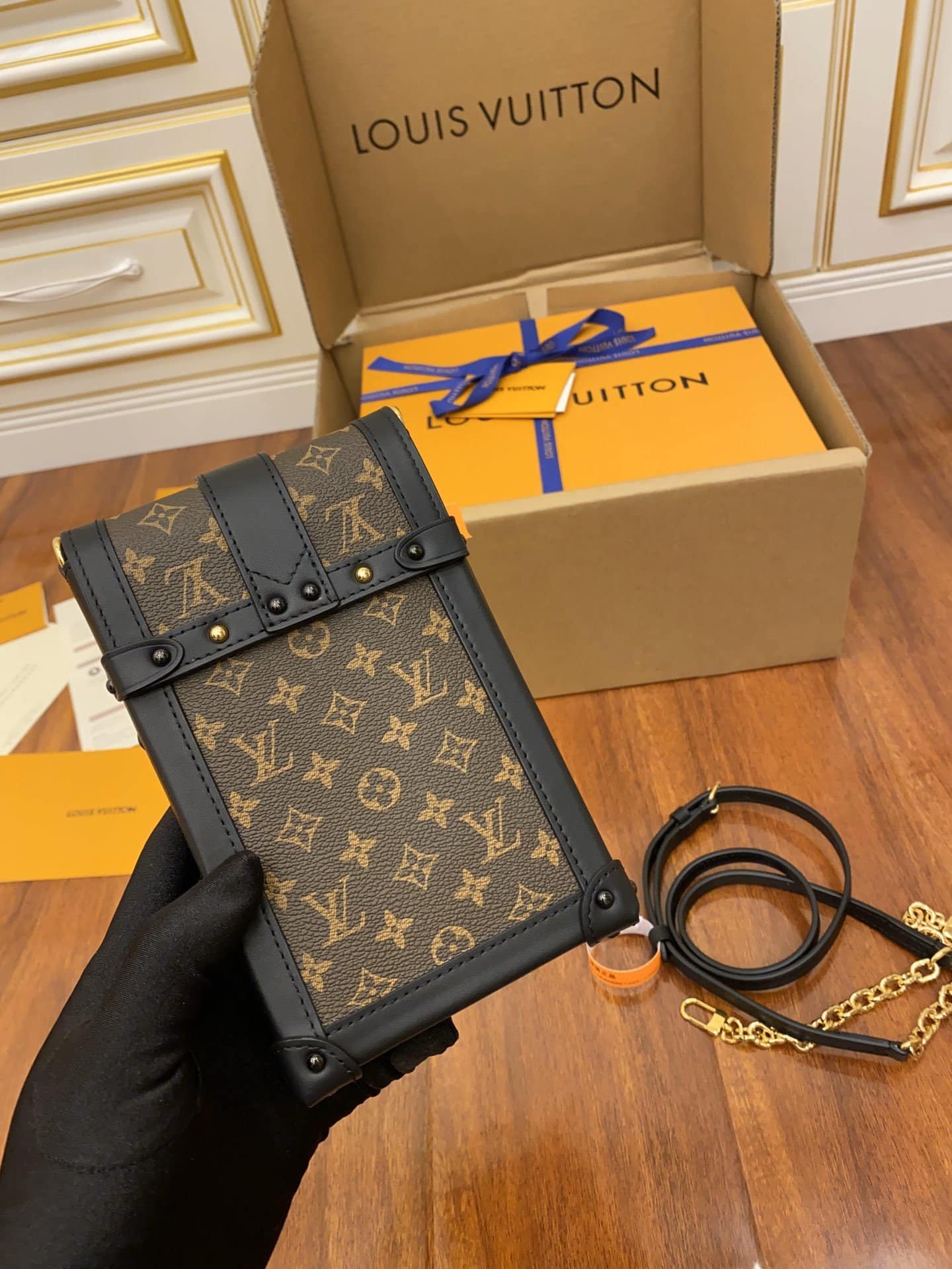 1:1 Replica Louis Vuitton LV Pochette Trunk Verticale Monogram Canvas Black Luxury Bag For Women M63913 - 6.9in/18cm - Image 8