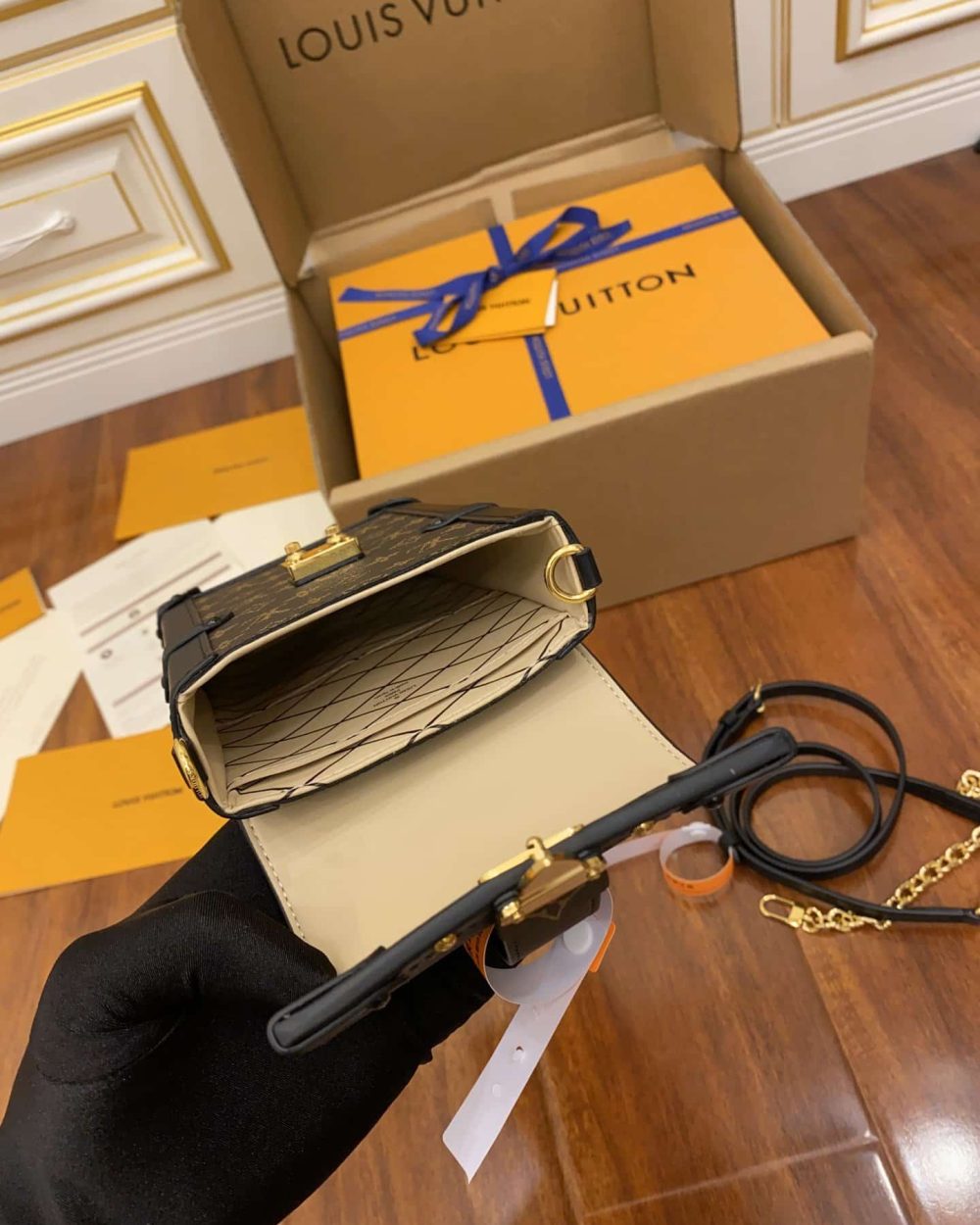 1:1 Replica Louis Vuitton LV Pochette Trunk Verticale Monogram Canvas Black Luxury Bag For Women M63913 - 6.9in/18cm