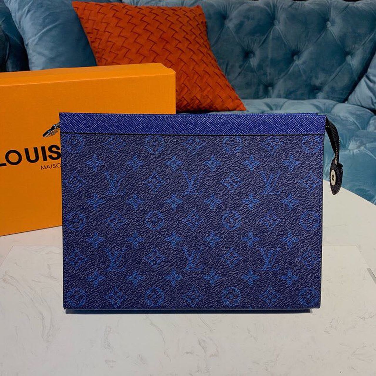 1:1 Replica Louis Vuitton LV Pochette Voyage MM Monogram Eclipse Canvas Pacific Blue Unique Bag For Men M30423 - 10.6in/27cm - Image 6