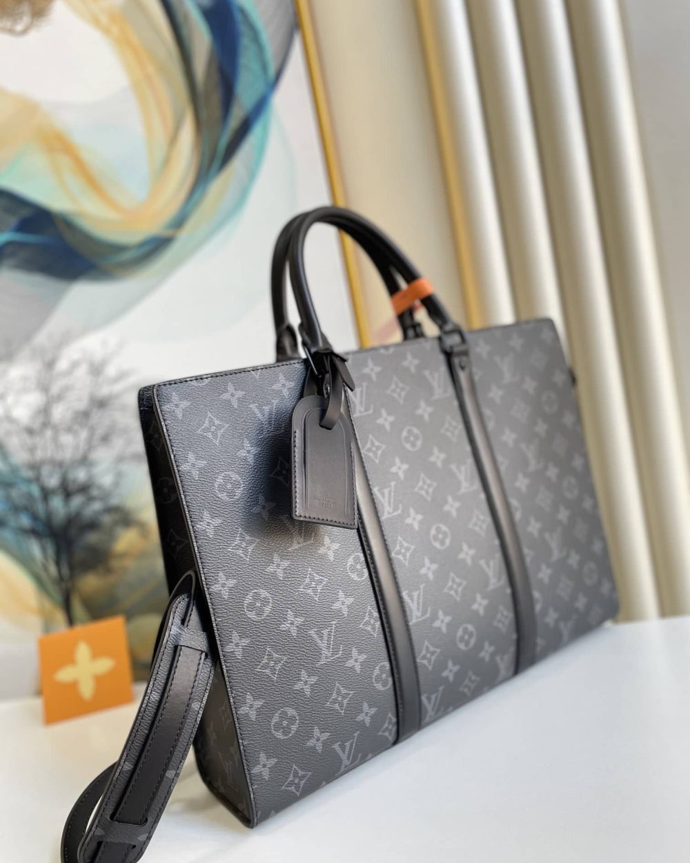 1:1 Replica Louis Vuitton LV Sac Plat Horizontal Zippe Monogram Eclipse Unique Bag For Men M45265 - 15.4in/39cm