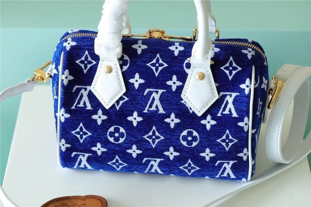 1:1 Replica Louis Vuitton LV Speedy Bandouliere 20 Monogram Blue Luxury Bag For Women M20751 - 20.5cm/8.1in - Image 9