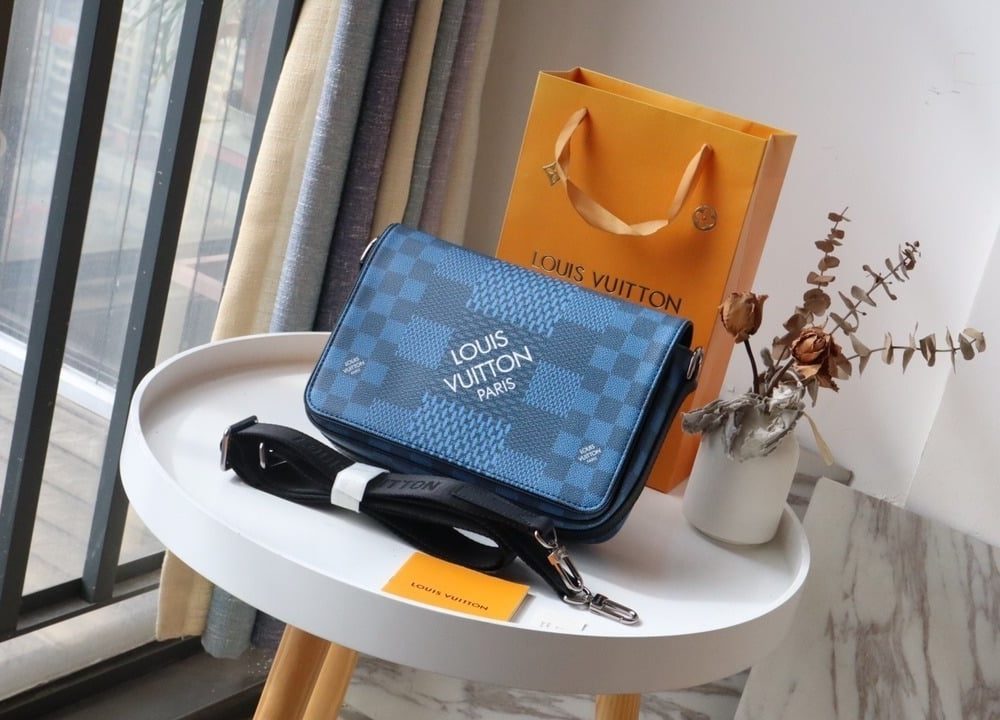 1:1 Replica Louis Vuitton LV Studio Messenger Damier Graphite Blue Unique Bag For Men N50026 - 9.3in/25.3cm