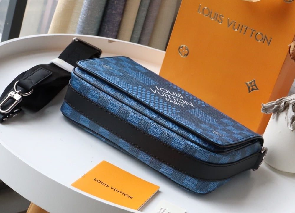 1:1 Replica Louis Vuitton LV Studio Messenger Damier Graphite Blue Unique Bag For Men N50026 - 9.3in/25.3cm
