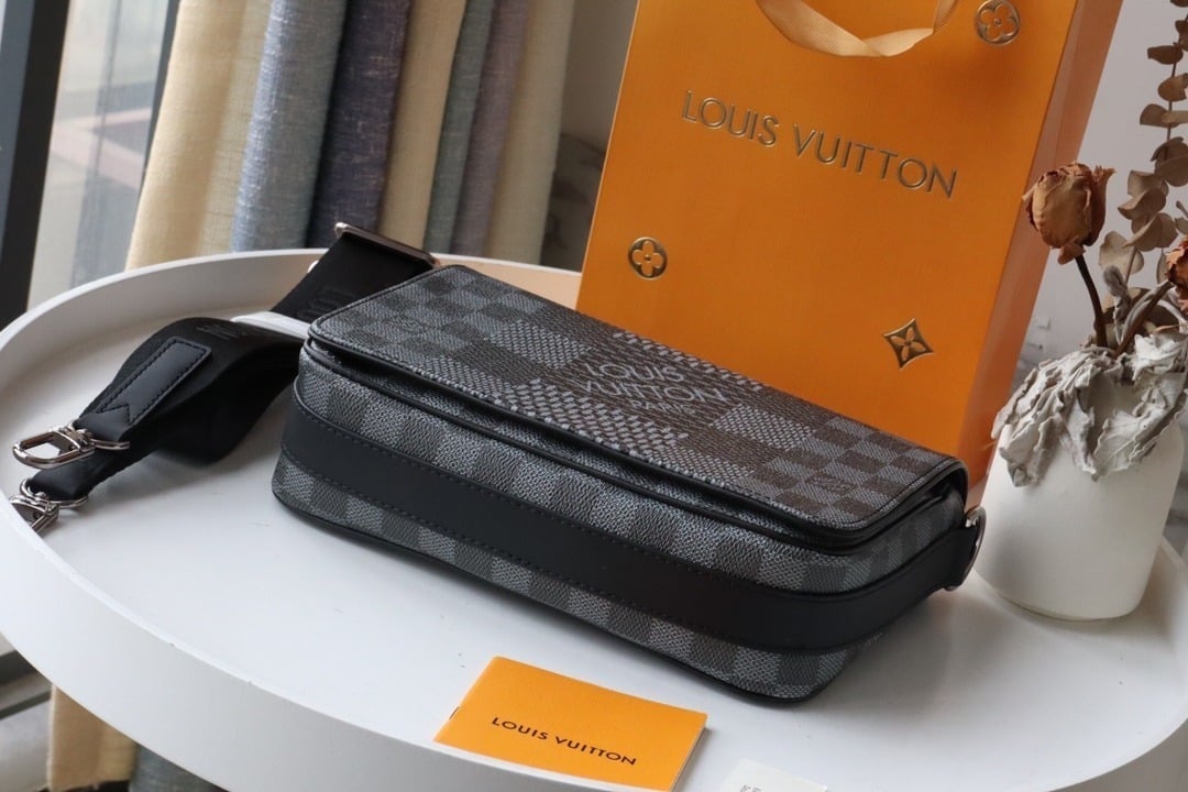 1:1 Replica Louis Vuitton LV Studio Messenger Damier Graphite Gray Unique Bag For Men N50013 - 9.3in/25.3cm - Image 2