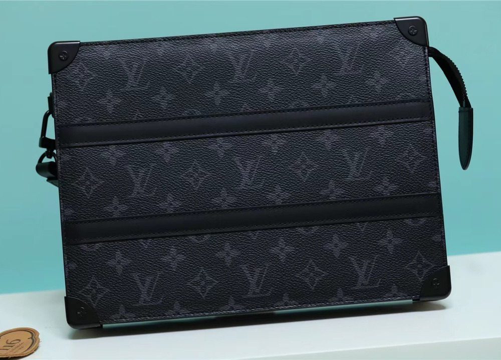 1:1 Replica Louis Vuitton LV Trunk Pouch Monogram Eclipse Canvas Black Unique Bag For Men M45937 - 28cm
