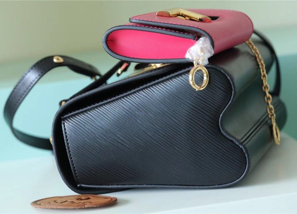1:1 Replica Louis Vuitton LV Twist MM Epi Leather Luxury Bag For Women Black / Fuchsia M59885 - 9.1in/23cm