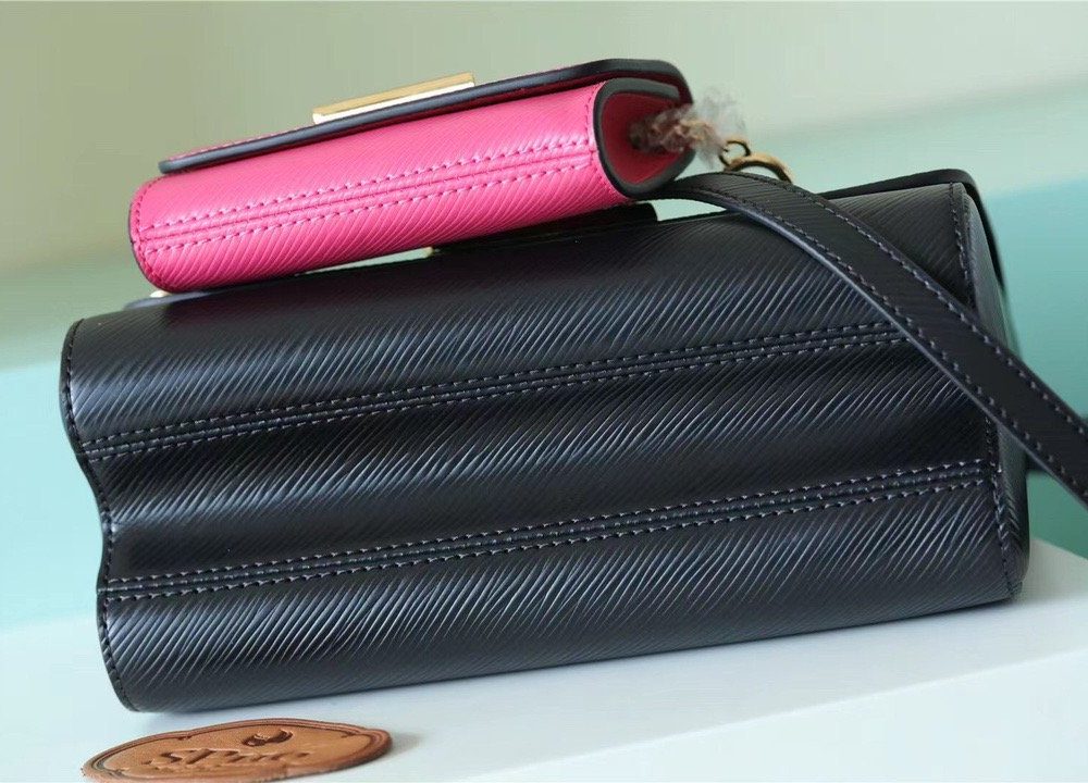 1:1 Replica Louis Vuitton LV Twist MM Epi Leather Luxury Bag For Women Black / Fuchsia M59885 - 9.1in/23cm