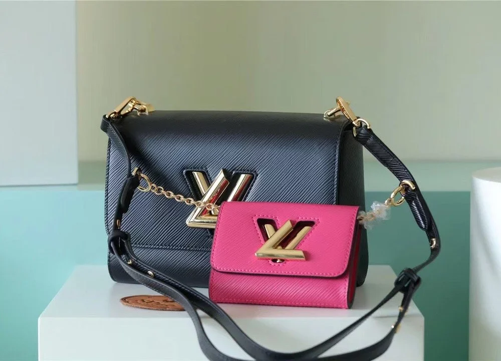 1:1 Replica Louis Vuitton LV Twist MM Epi Leather Luxury Bag For Women Black / Fuchsia M59885 - 9.1in/23cm