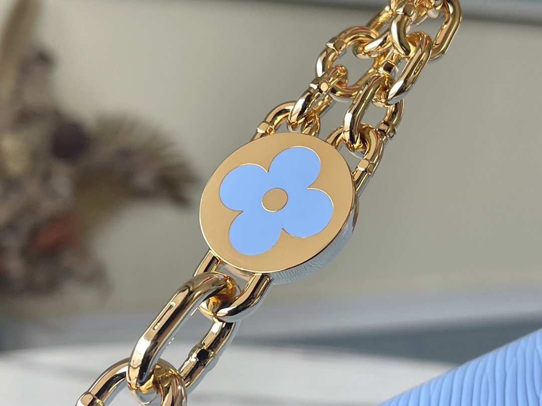 1:1 Replica Louis Vuitton LV Twist MM Monogram Flower Bleu Nuage Blue Luxury Bag For Women M59627 - 9.1in/23cm - Image 3