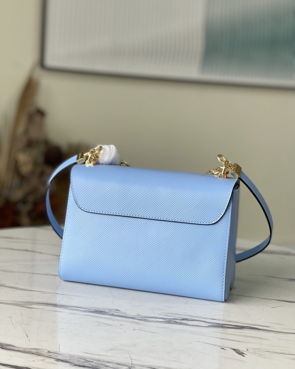 1:1 Replica Louis Vuitton LV Twist MM Monogram Flower Bleu Nuage Blue Luxury Bag For Women M59627 - 9.1in/23cm