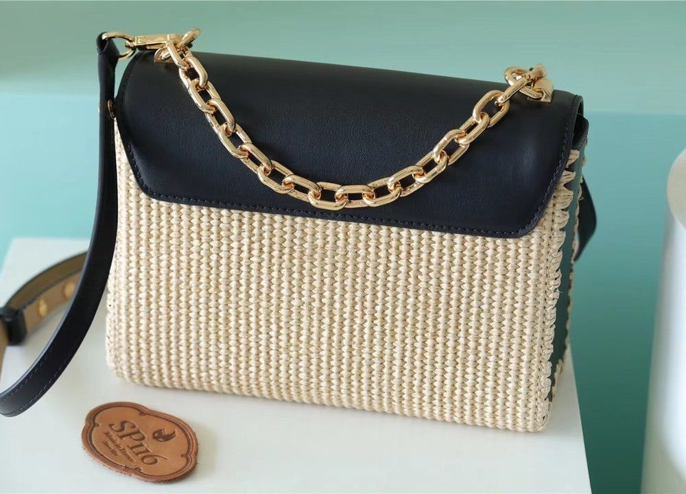 1:1 Replica Louis Vuitton LV Twist MM Raffia Black Luxury Bag For Women - 9.1in/23cm