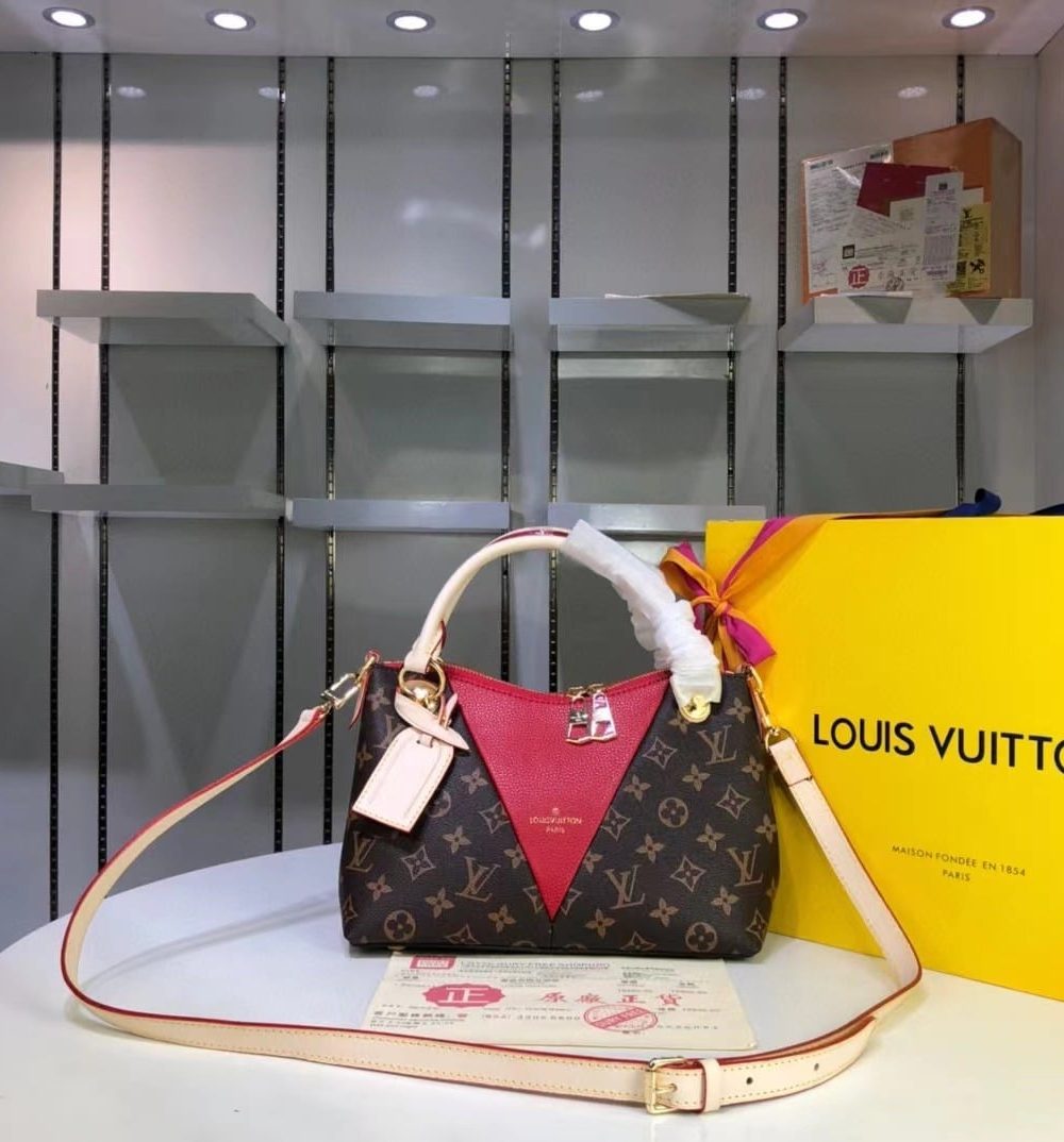 1:1 Replica Louis Vuitton LV V Tote BB Monogram Canvas Cerise Red Luxury Bag For Women M43966 - 10.6in/27cm