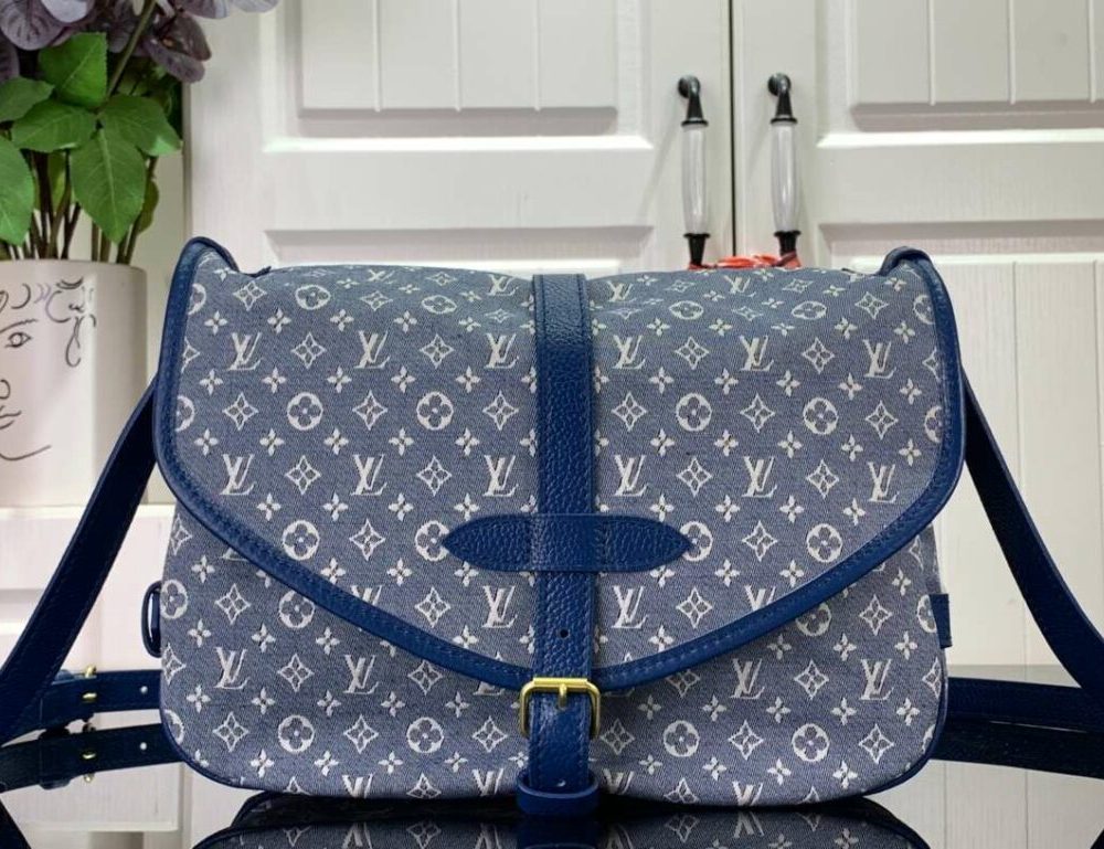 1:1 Replica Louis Vuitton LV Saumur MM Monogram Canvas Beige/Blue/Brown Luxury Bag For Women - 11.8in/30cm