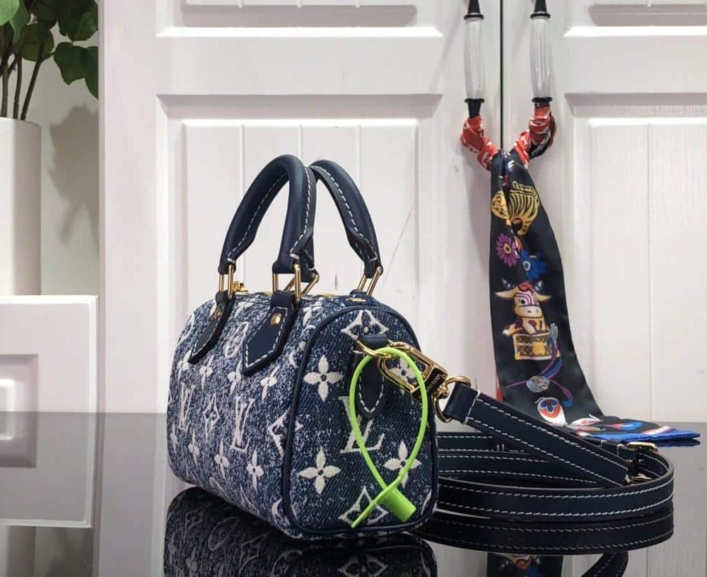 1:1 Replica Louis Vuitton LV Nano Speedy Jacquard Denim Pink/Blue Luxury Bag For Women - 16cm/ 6.3in