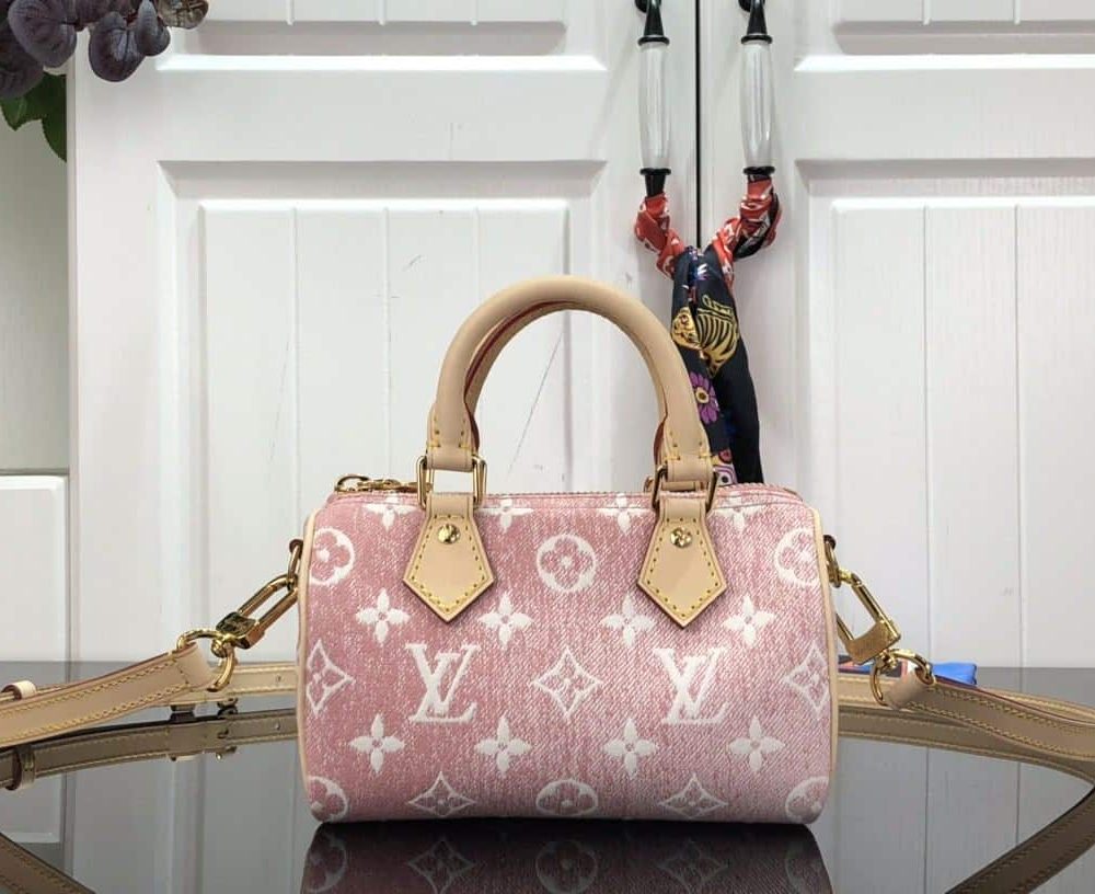 1:1 Replica Louis Vuitton LV Nano Speedy Jacquard Denim Pink/Blue Luxury Bag For Women - 16cm/ 6.3in