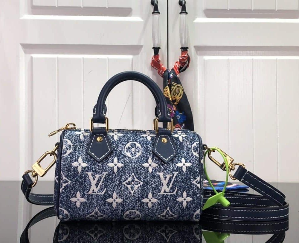 1:1 Replica Louis Vuitton LV Nano Speedy Jacquard Denim Pink/Blue Luxury Bag For Women - 16cm/ 6.3in