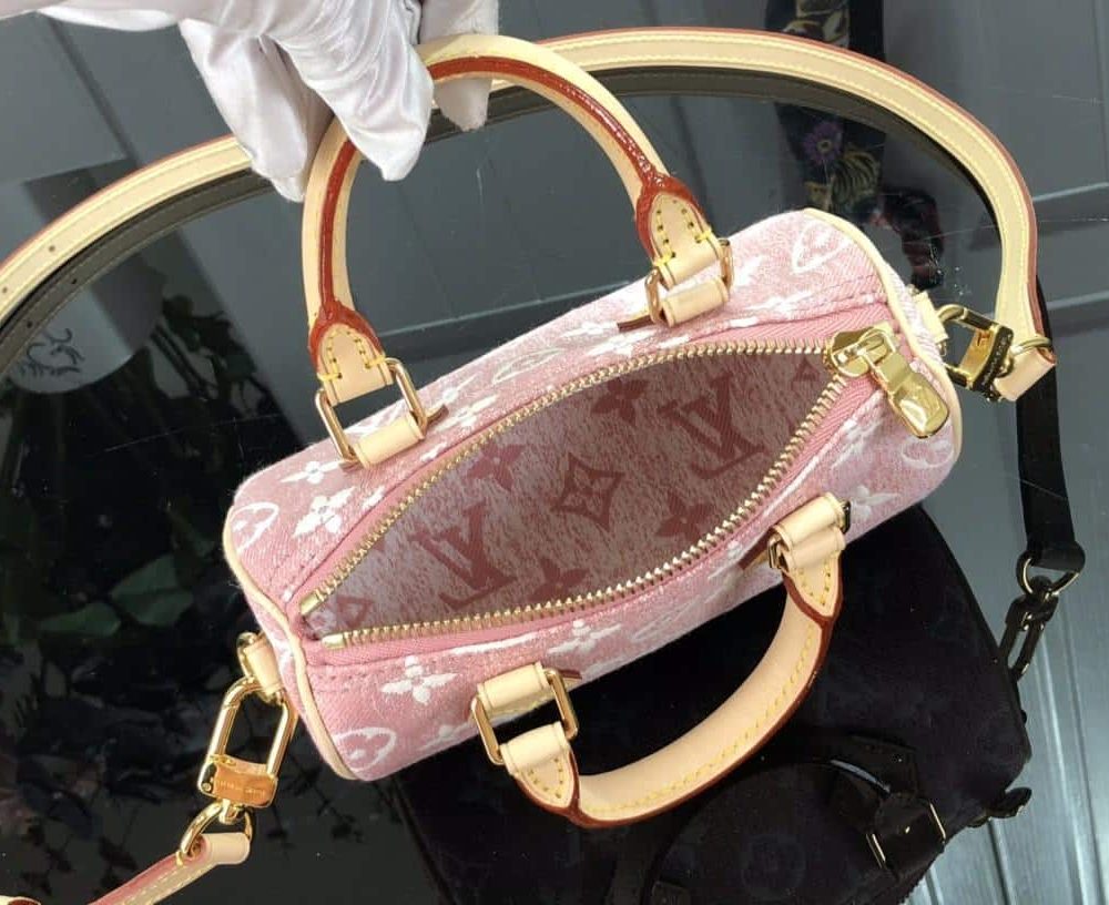 1:1 Replica Louis Vuitton LV Nano Speedy Jacquard Denim Pink/Blue Luxury Bag For Women - 16cm/ 6.3in