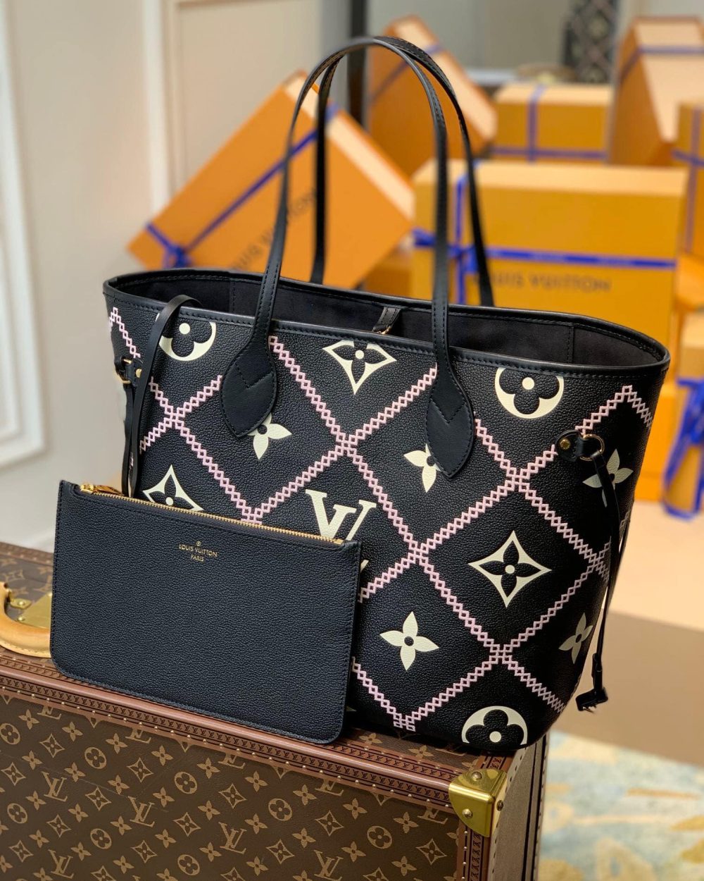 1:1 Replica Louis Vuitton LV Neverfull MM Monogram Empreinte Black Luxury Bag For Women M46040 - 12.2in/31cm