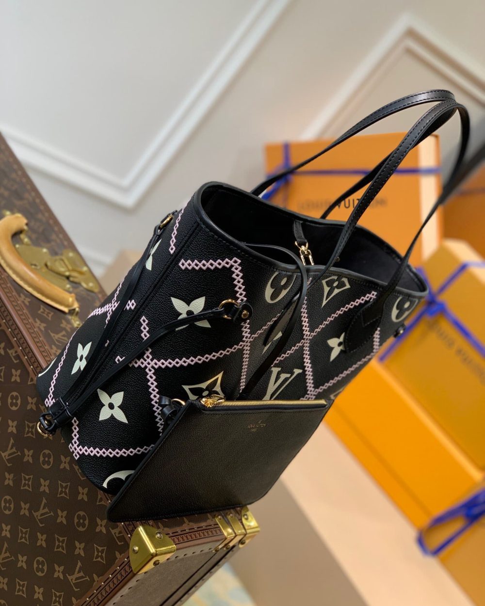 1:1 Replica Louis Vuitton LV Neverfull MM Monogram Empreinte Black Luxury Bag For Women M46040 - 12.2in/31cm