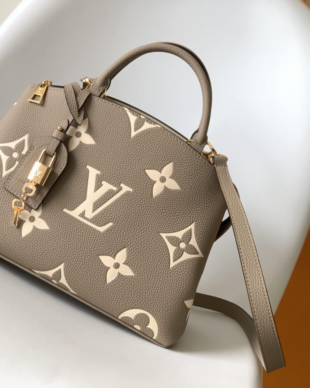 1:1 Replica Louis Vuitton LV Petit Palais Bicolor Monogram Empreinte Leather Tourterelle/Creme Luxury Bag For Women M58914 - 11.4in/29cm