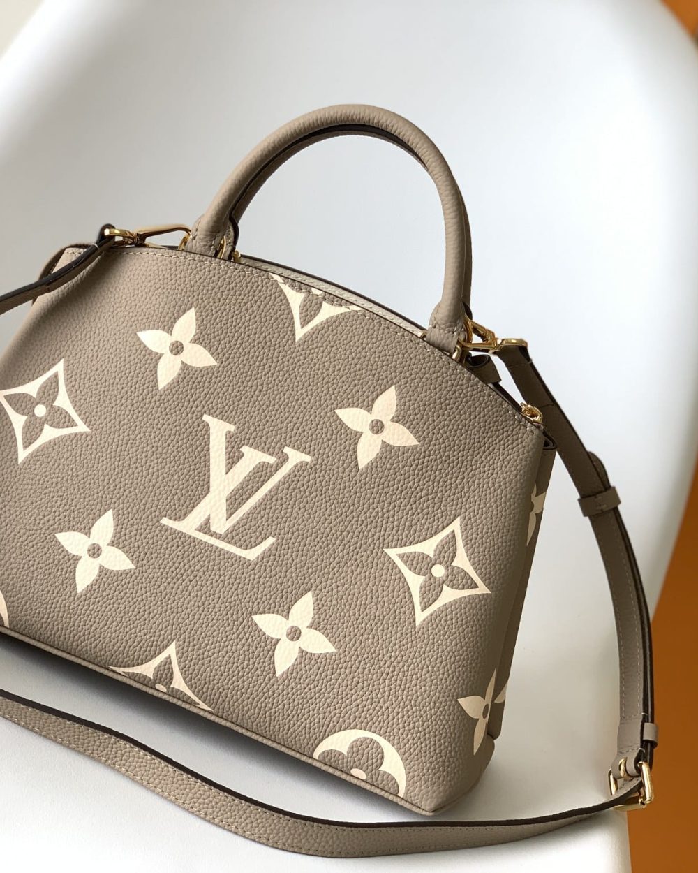 1:1 Replica Louis Vuitton LV Petit Palais Bicolor Monogram Empreinte Leather Tourterelle/Creme Luxury Bag For Women M58914 - 11.4in/29cm