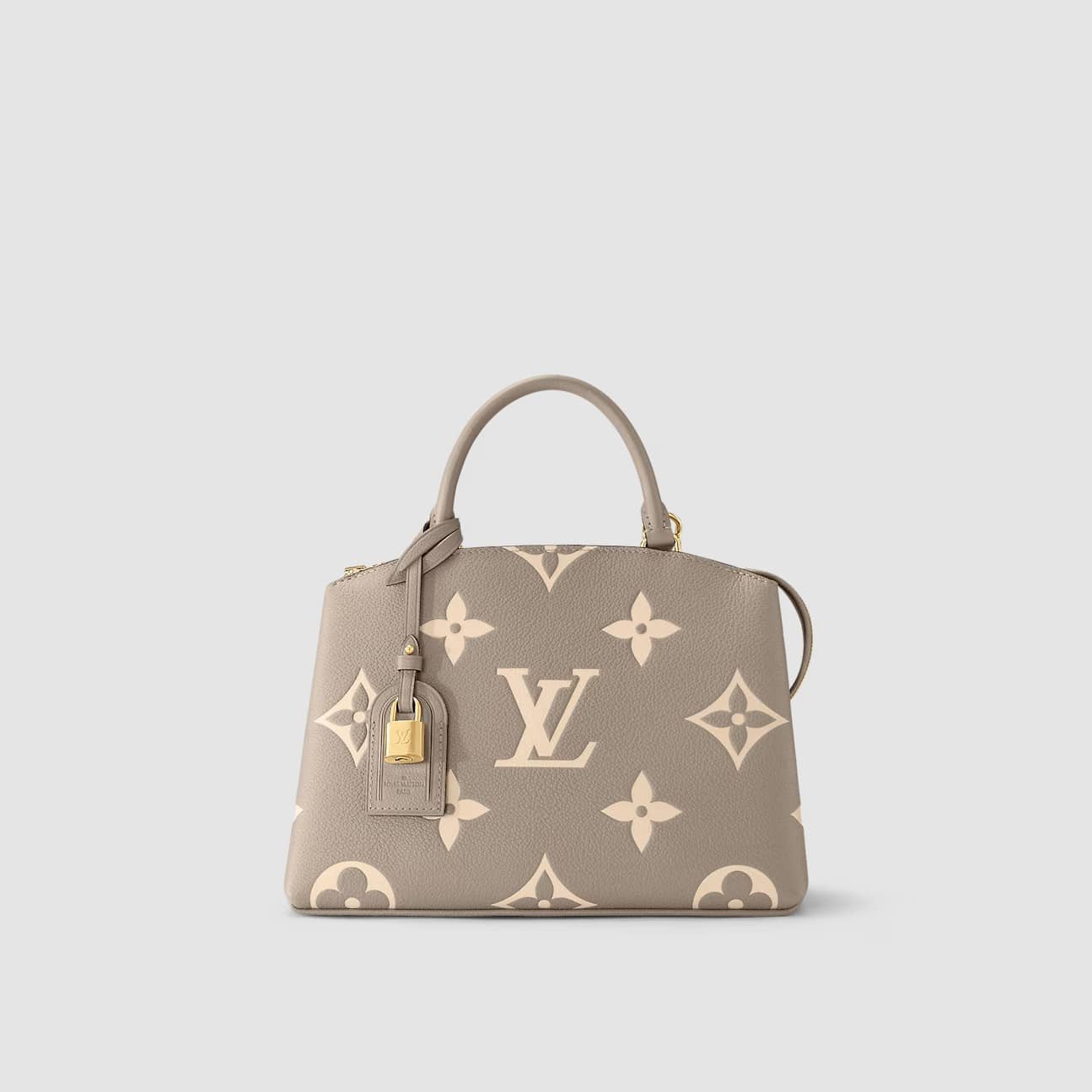 1:1 Replica Louis Vuitton LV Petit Palais Bicolor Monogram Empreinte Leather Tourterelle/Creme Luxury Bag For Women M58914 - 11.4in/29cm